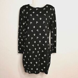 & Other‎ Stories Long Sleeve Mini Dress Black White Cactus Print Allover Size 8